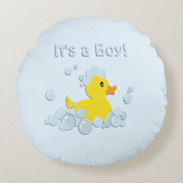 It's a Boy Bubble Baby  Blue Round Pillow (Front)