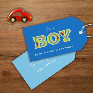 it's a boy, cars baby shower gift tags