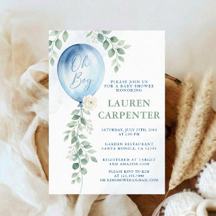 Its a Boy Celebration Navy Blue Balloon Baby Showe Invitation