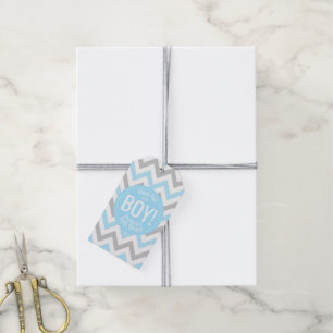 Its a Boy Chevron Blue Grey/Grey Baby Shower Gift Tags
