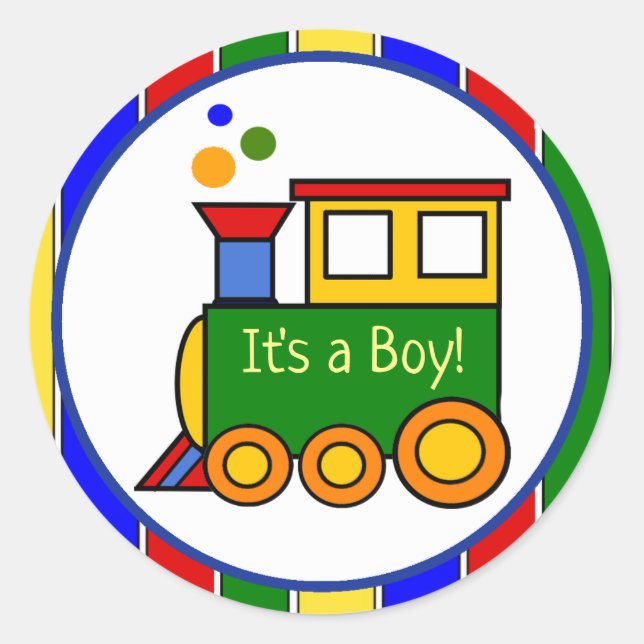 It's a Boy Choo Choo Train Prime Baby Shower Classic Round Sticker (Front)