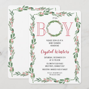 It's a Boy Christmas Wreath Baby Shower Invitation