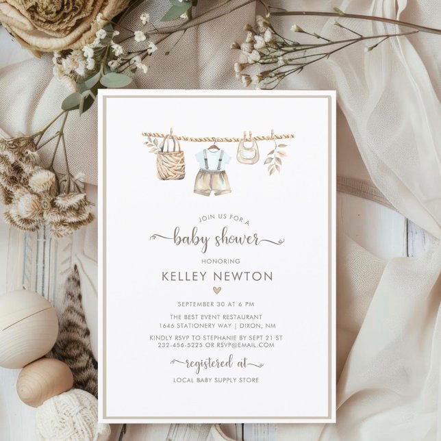 Its a Boy Clothes Minimalist Boho Baby Shower  Invitation (Creator Uploaded)