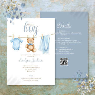 Its A Boy Clothesline Baby Shower All In One Invitation