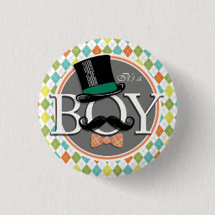 It's a Boy!  Colourful Argyle 1 Inch Round Button