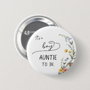 It's a Boy! Colourful Wildflower Auntie-to-be 2 Inch Round Button