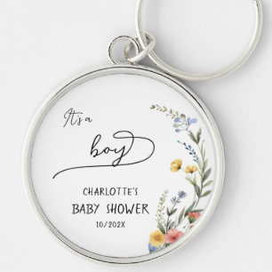 It's a Boy! Colourful Wildflower Baby Shower Keychain