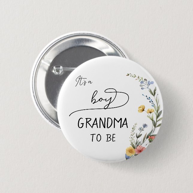 It's a Boy! Colourful Wildflower Grandma-to-be 2 Inch Round Button (Front & Back)