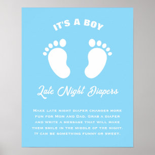 Its A Boy Cool Fun Baby Shower Late Night Diapers Poster