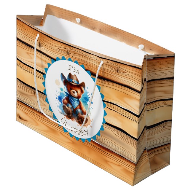 It's a Boy | Cowboy Teddy Bear Boy's Baby Shower Large Gift Bag (Front Angled)