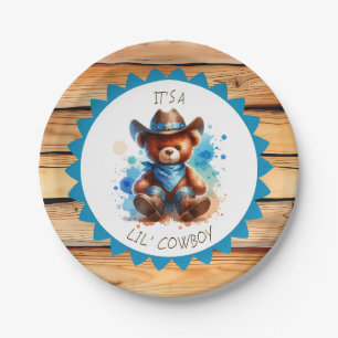 It's a Boy   Cowboy Teddy Bear Boy's Baby Shower Paper Plate
