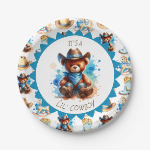 It's a Boy   Cowboy Teddy Bear Boy's Baby Shower Paper Plate