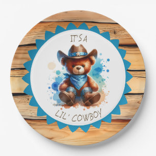 It's a Boy Cowboy Teddy Bear Boy's Baby Shower Paper Plate