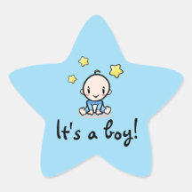 It's a boy!, cute baby boy, star-shaped sticker