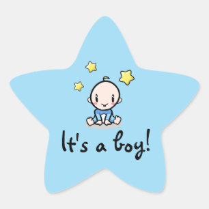 It's a boy!, cute baby boy, star-shaped sticker