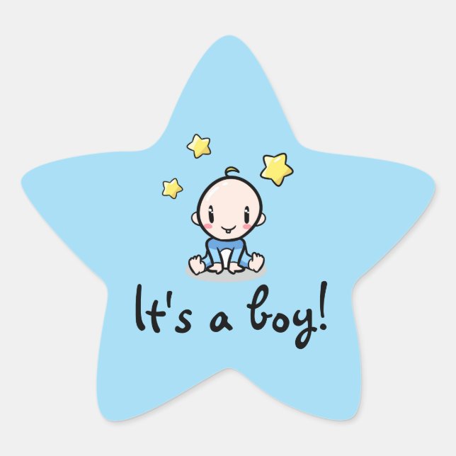 It's a boy!, cute baby boy, star-shaped sticker (Front)