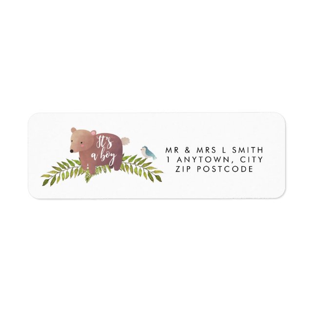 it's a boy cute bear return address label (Front)