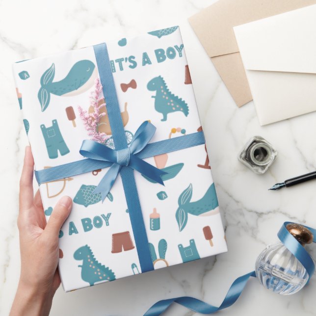 Its a boy. Cute blue funny animals toy baby shower Wrapping Paper (Gifting)
