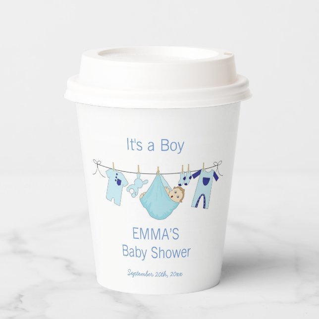 it's a Boy Cute Blue illustration Baby Shower  Paper Cups (Front)