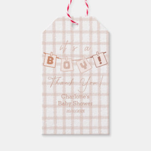 It's a Boy! Cute Brown Gingham Notedry Baby Shower Gift Tags