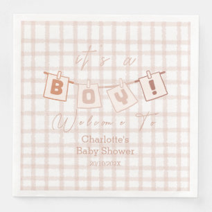 It's a Boy! Cute Brown Gingham Notedry Baby Shower Napkin