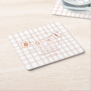 It's a Boy! Cute Brown Gingham Notedry Baby Shower Square Paper Coaster