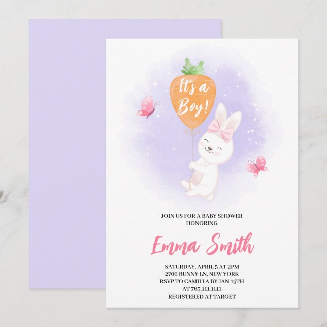 It's a Boy Cute Bunny Baby Shower Invitation (Front/Back)