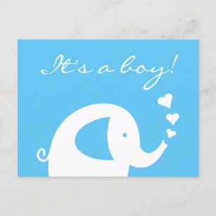 It's a boy cute elephant birth announcement card
