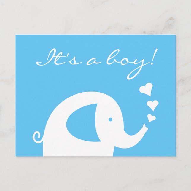 It's a boy cute elephant birth announcement card (Front)