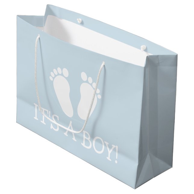 It's a boy cute footprints baby shower party large gift bag (Front Angled)