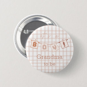 It's a Boy! Cute Gingham Notedry Grandma-to-be 2 Inch Round Button