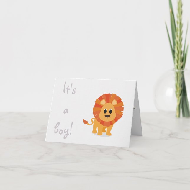 Its a boy cute lion birth card announcement (Front)