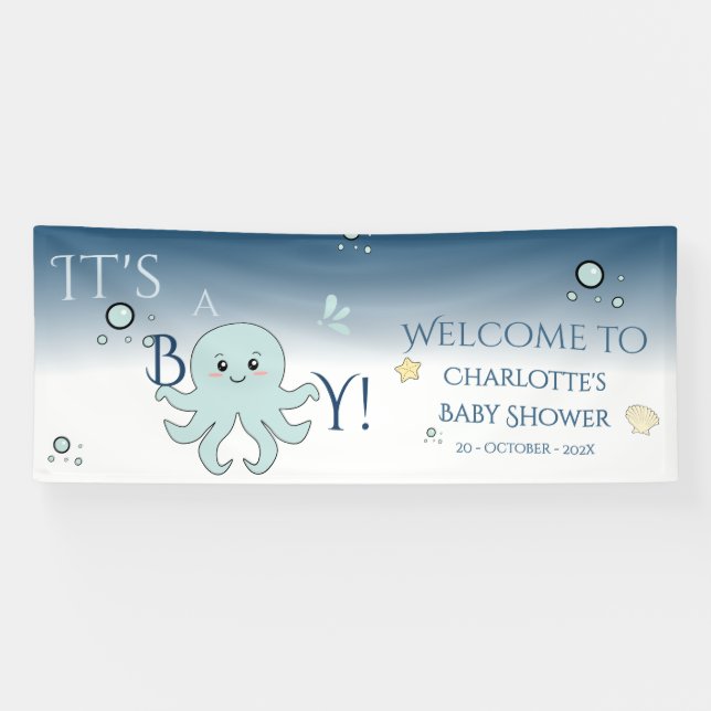 It's A Boy! Cute Ocean Animals Baby Shower Banner (Horizontal)
