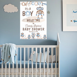 It's A Boy Cute Robot Baby Shower Welcome Poster