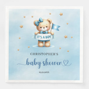 It's a boy cute teddy bear boy baby shower napkin