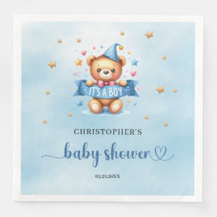 It's a boy cute teddy bear boy baby shower napkin
