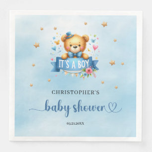 It's a boy cute teddy bear boy baby shower napkin