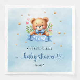 It's a boy cute teddy bear boy baby shower napkin