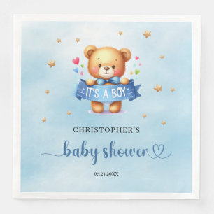 It's a boy cute teddy bear boy baby shower napkin