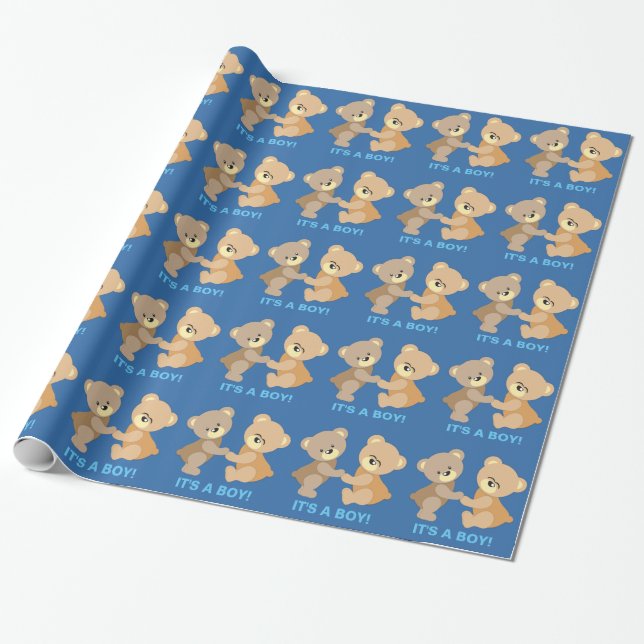 It's a Boy Cute Teddy Bears Pattern Wrapping Paper (Unrolled)