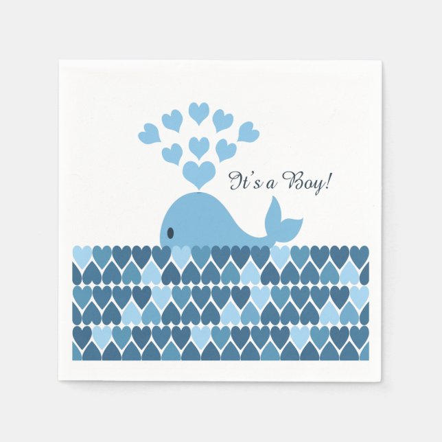 It's A Boy! Cute Whale Napkin (Front)