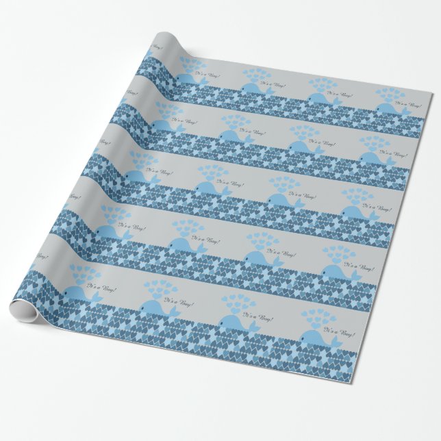 It's A Boy! Cute Whale Wrapping Paper (Unrolled)
