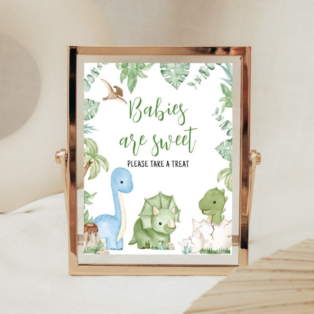 It's A Boy Dinosaur Baby Shower Babies are Sweet Poster (Greenery Boy Dinosaur Baby Shower Babies are Sweet Sign)