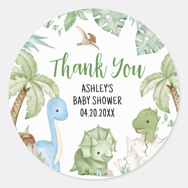 It's A Boy Dinosaur Baby Shower  Classic Round Sticker (Front)