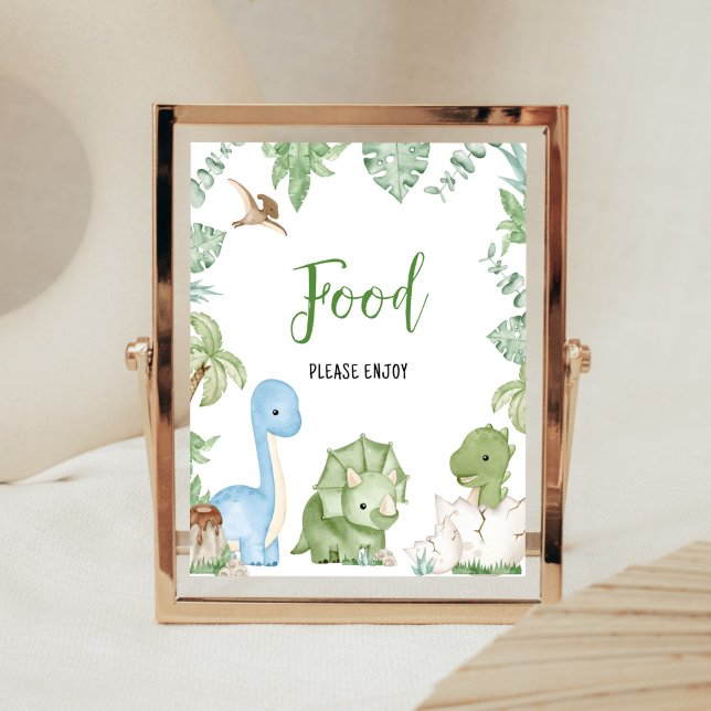 It's A Boy Dinosaur Baby Shower Food Poster (Greenery Boy Dinosaur Baby Shower Food Sign)