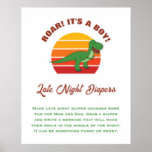 Its A Boy Dinosaur Baby Shower Late Night Diapers Poster