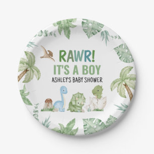 It's A Boy Dinosaur Baby Shower  Paper Plate