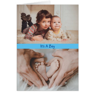 It's A Boy Dual Photo Custom Text Birth Announceme