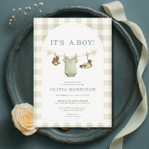 It's a Boy Duck Hunting Clothesline Baby Shower Invitation