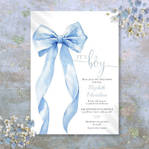 Its A Boy Elegant Blue Bow Baby Shower Invitation